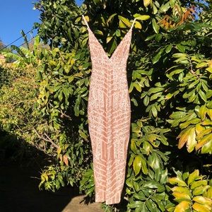 Nookie peach mesh sequin sleeveless bodycon midi dress